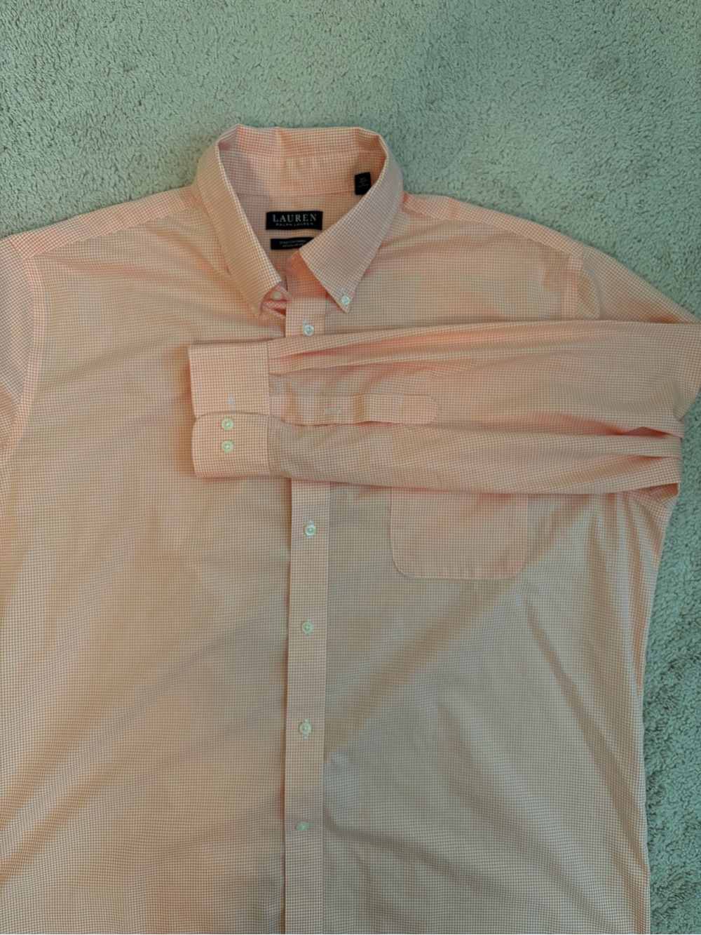Ralph Lauren Black Label Shirt Mens Sz L Orange White Micro Check Long Sleeve